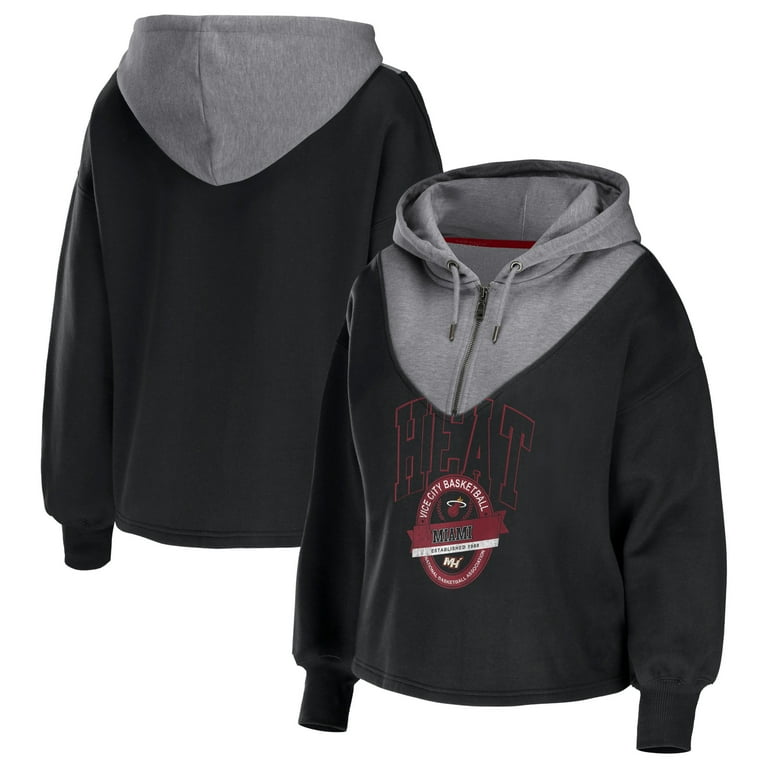Women s WEAR by Erin Andrews Black Miami Heat Pieced Quarter Zip