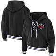 thumbnail image 1 of Women's WEAR by Erin Andrews Black New England Patriots Lace-Up Pullover Hoodie, 1 of 3