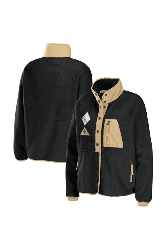 Women's WEAR by Erin Andrews Black New Orleans Saints Polar Fleece Raglan Full-Snap Jacket