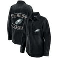 thumbnail image 1 of Women's WEAR by Erin Andrews Black Philadelphia Eagles Washed Oversized Denim Full-Snap Shacket, 1 of 6