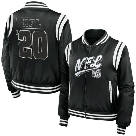 Women's WEAR by Erin Andrews Black Shield Merchandise Bomber Full-Zip Jacket