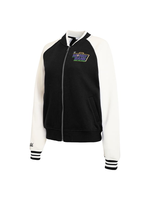 Women's WEAR by Erin Andrews Black WWE Money In The Bank 2026 Varsity Fleece Full-Zip Jacket
