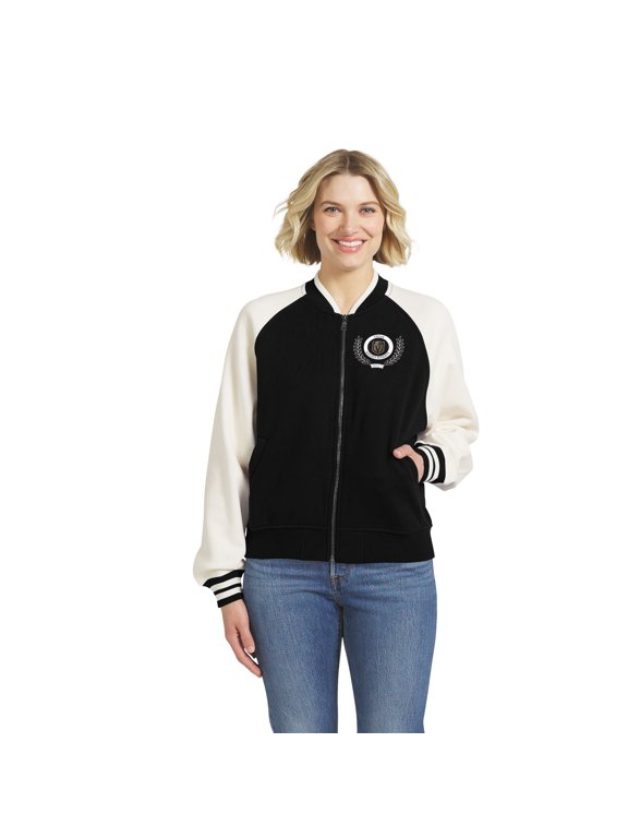 Women's WEAR by Erin Andrews Black/White Vegas Golden Knights Fleece Varsity Full-Zip Jacket