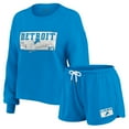 thumbnail image 1 of Women's WEAR by Erin Andrews Blue Detroit Lions Heavy Rugby Jersey Long Sleeve T-Shirt & Shorts Lounge Set, 1 of 7