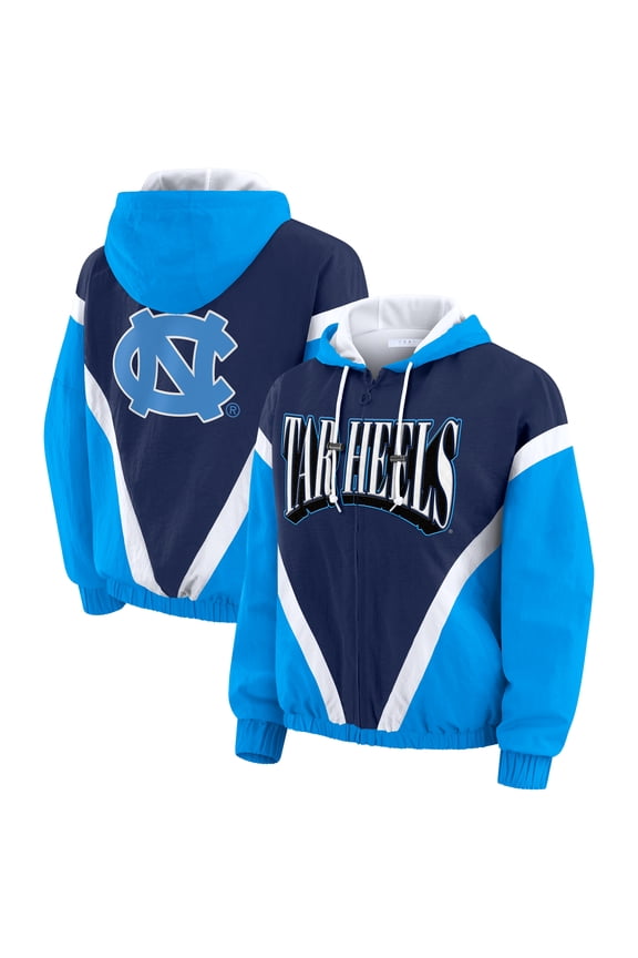 Women's WEAR by Erin Andrews Blue/Navy North Carolina Tar Heels Colorblock Full-Zip Hoodie Windbreaker Jacket