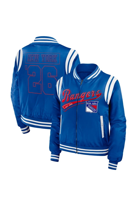 Women's WEAR by Erin Andrews Blue New York Rangers Baller Full-Zip Bomber Jacket