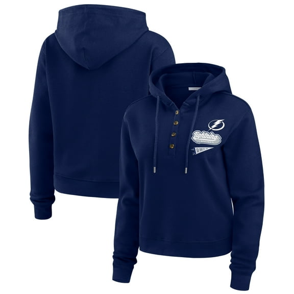 Women's WEAR by Erin Andrews Blue Tampa Bay Lightning Waffle-Knit Pullover Hoodie