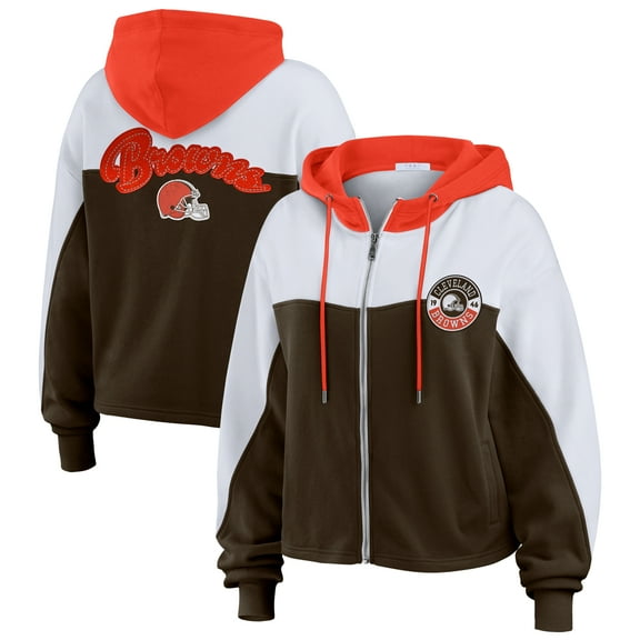 Women's WEAR by Erin Andrews Brown Cleveland Browns Plus Size Color Block Full-Zip Hoodie