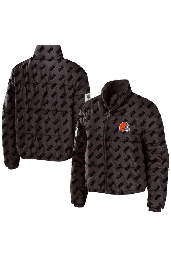 Women's WEAR by Erin Andrews Brown Cleveland Browns Puffer Full-Zip Cropped Jacket