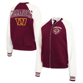 Women's WEAR by Erin Andrews Burgundy Washington Commanders Throwback Varsity Fleece Raglan Full-Zip Jacket