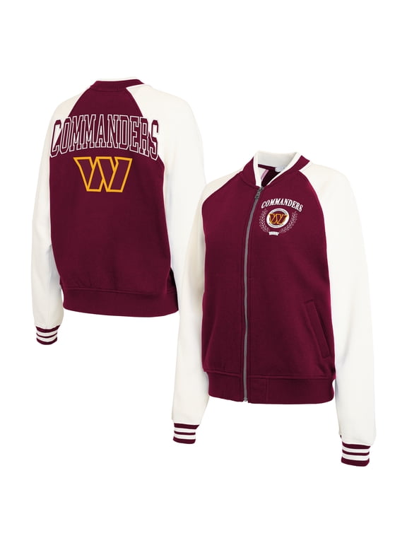 Women's WEAR by Erin Andrews Burgundy Washington Commanders Throwback Varsity Fleece Raglan Full-Zip Jacket