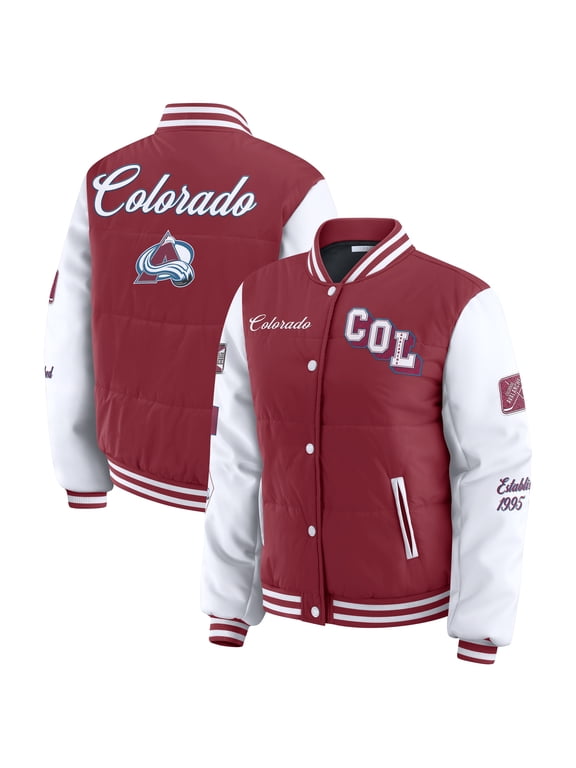 Women's WEAR by Erin Andrews Burgundy/White Colorado Avalanche Varsity Full-Snap Puffer Jacket