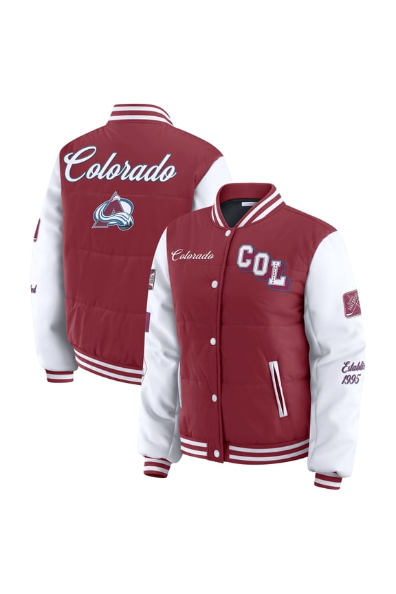 Women's WEAR by Erin Andrews Burgundy/White Colorado Avalanche Varsity Full-Snap Puffer Jacket