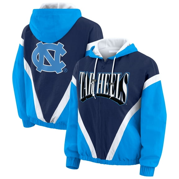 Women's WEAR by Erin Andrews Blue/Navy North Carolina Tar Heels Colorblock Full-Zip Hoodie Windbreaker Jacket