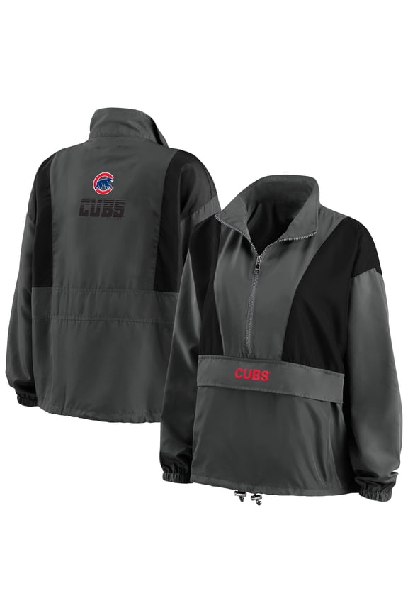 Women's WEAR by Erin Andrews Charcoal Chicago Cubs Packable Half-Zip Jacket
