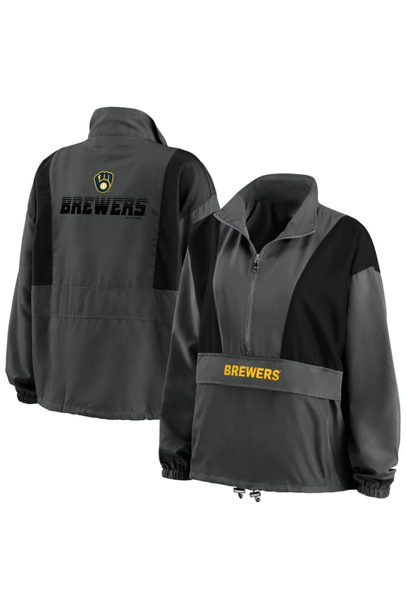 Women's WEAR by Erin Andrews Charcoal Milwaukee Brewers Packable Half-Zip Jacket