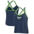 thumbnail image 1 of Women's WEAR by Erin Andrews College Navy Seattle Seahawks Cross Strap Tri-Blend Tank Top, 1 of 4