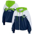 thumbnail image 1 of Women's WEAR by Erin Andrews College Navy Seattle Seahawks Plus Size Color Block Full-Zip Hoodie, 1 of 5