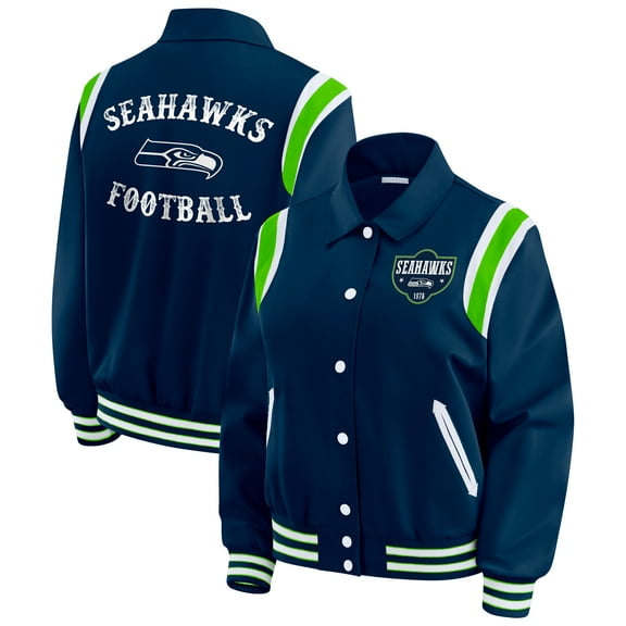 Women's WEAR by Erin Andrews College Navy Seattle Seahawks Varsity Lightweight Full-Snap Jacket