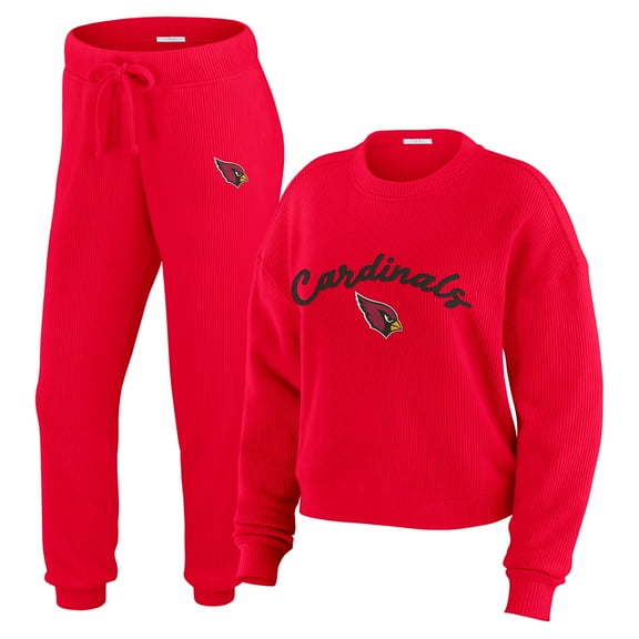 Women's WEAR by Erin Andrews Cream Arizona Cardinals Knitted Tri-Blend Long Sleeve T-Shirt & Pants Lounge Set