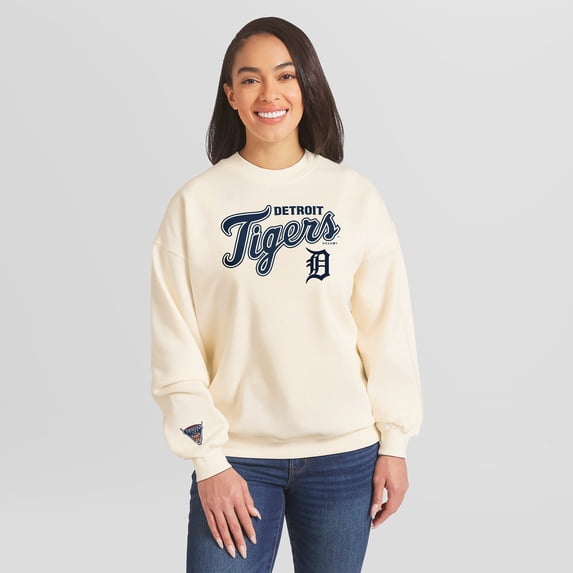 Women's WEAR by Erin Andrews Cream Detroit Tigers Heavyweight Crew Neck Sweatshirt