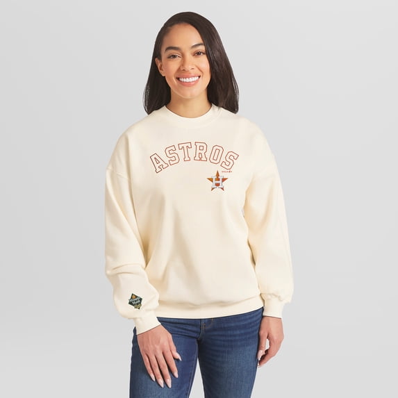Women's WEAR by Erin Andrews Cream Houston Astros Heavyweight Crew Neck Sweatshirt