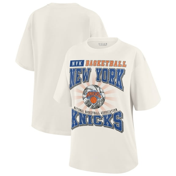 Women's WEAR by Erin Andrews Cream New York Knicks Ball Boyfriend T-Shirt