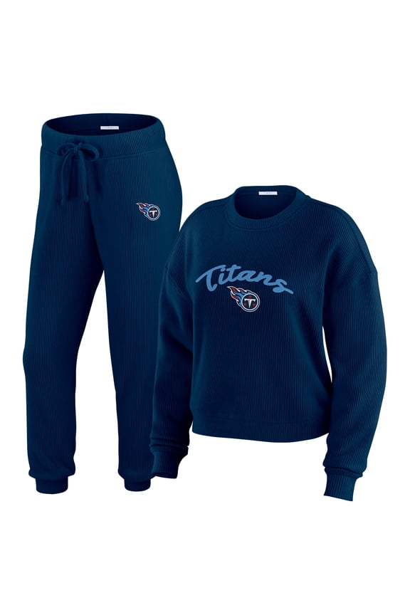 Women's WEAR by Erin Andrews  Cream Tennessee Titans Knitted Tri-Blend Long Sleeve T-Shirt & Pants Lounge Set
