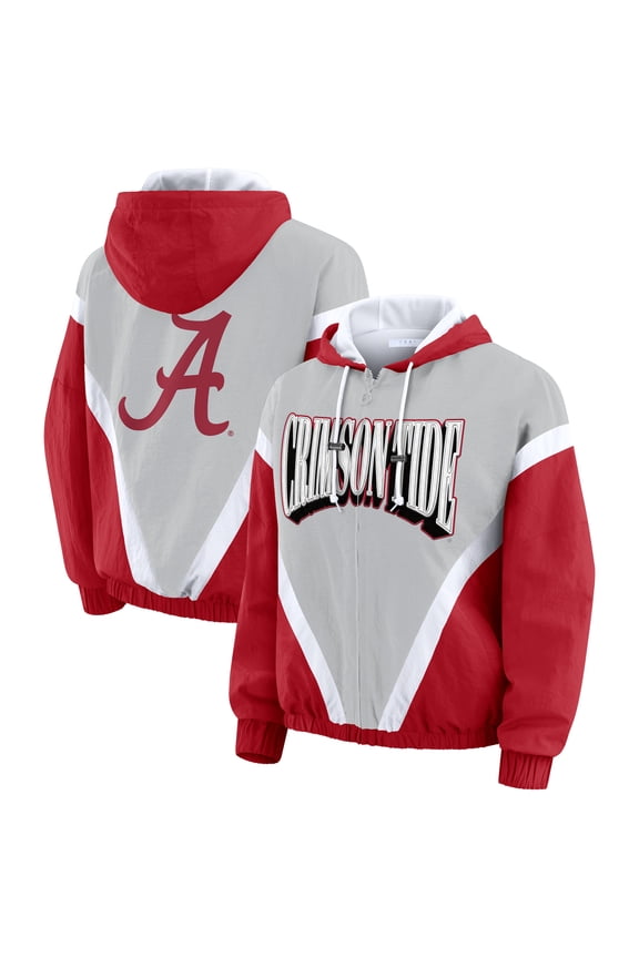 Women's WEAR by Erin Andrews Crimson/Gray Alabama Crimson Tide Colorblock Full-Zip Hoodie Windbreaker Jacket