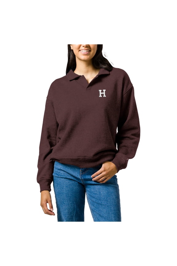 Women's League Collegiate Wear Heather Crimson Harvard Crimson Victory Springs Tri-Blend Collared Pullover Sweatshirt