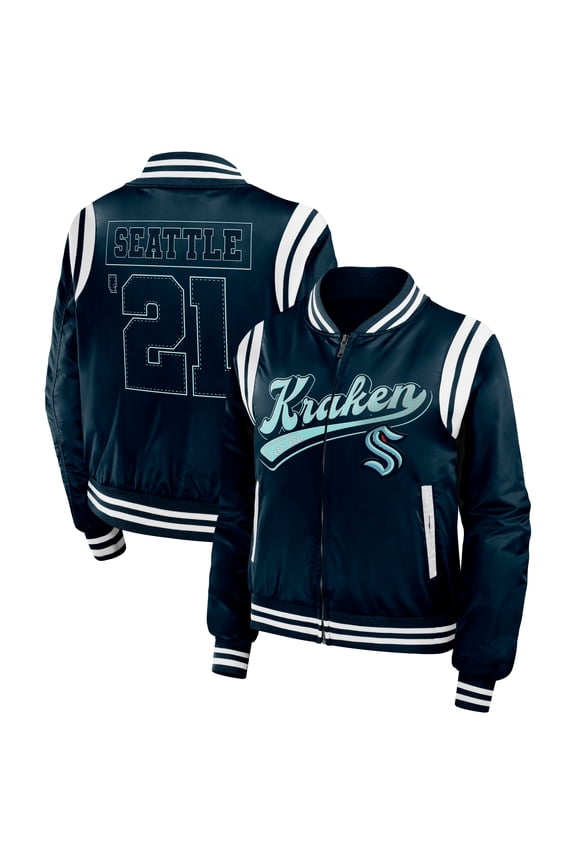 Women's WEAR by Erin Andrews  Deep Sea Blue Seattle Kraken Baller Full-Zip Bomber Jacket