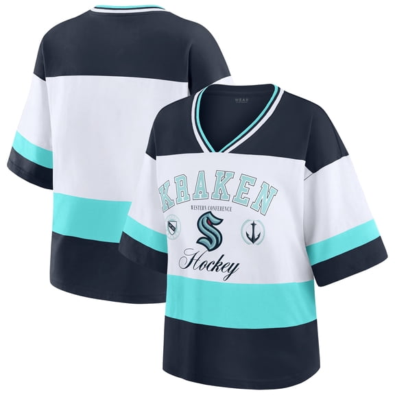 Women's WEAR by Erin Andrews Black/White Seattle Kraken Jersey Style Tee