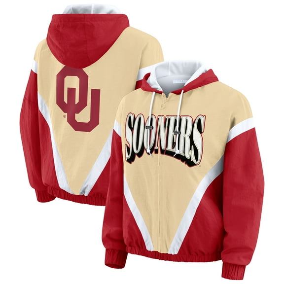 Women's WEAR by Erin Andrews Gold/Crimson Oklahoma Sooners Colorblock Full-Zip Hoodie Windbreaker Jacket