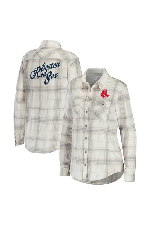 Women's WEAR by Erin Andrews Gray/Cream Boston Red Sox Flannel Button-Up Shirt