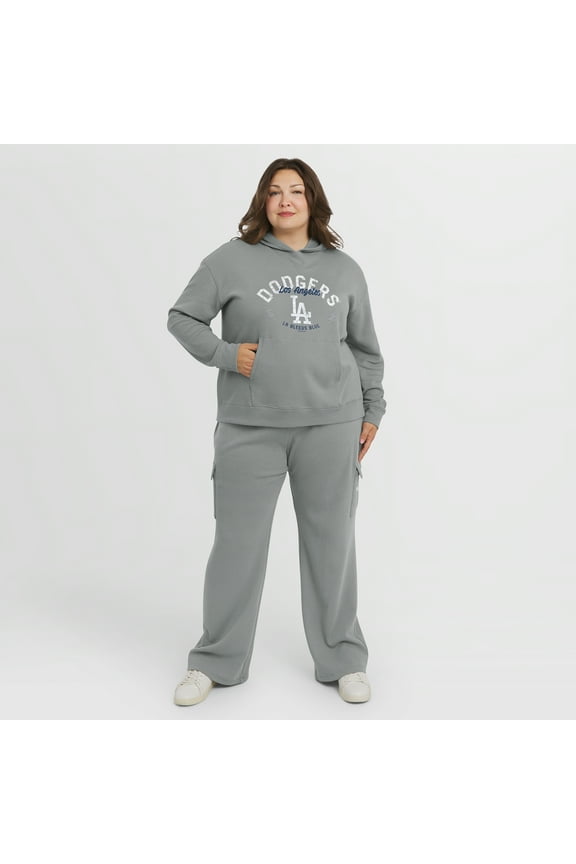 Women's WEAR by Erin Andrews Gray Los Angeles Dodgers Plus Size Waffle-Knit Long-Sleeve Hoodie & Lounge Pant Set