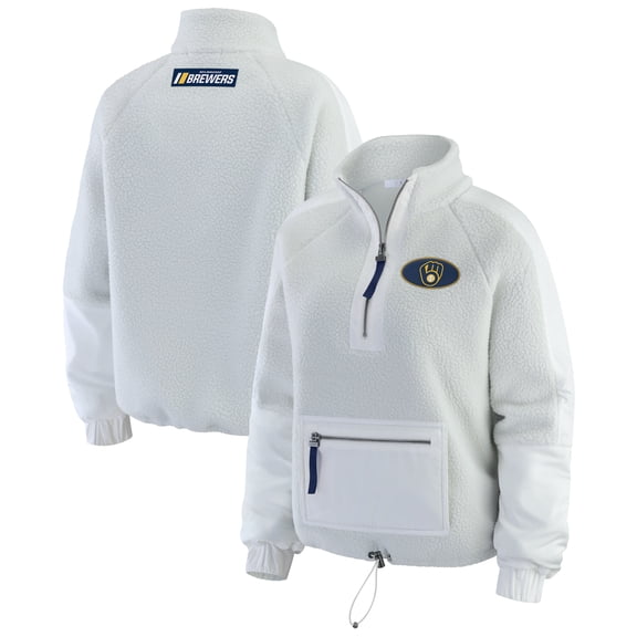 Women's WEAR by Erin Andrews Gray Milwaukee Brewers Polar Fleece Quarter-Zip Jacket
