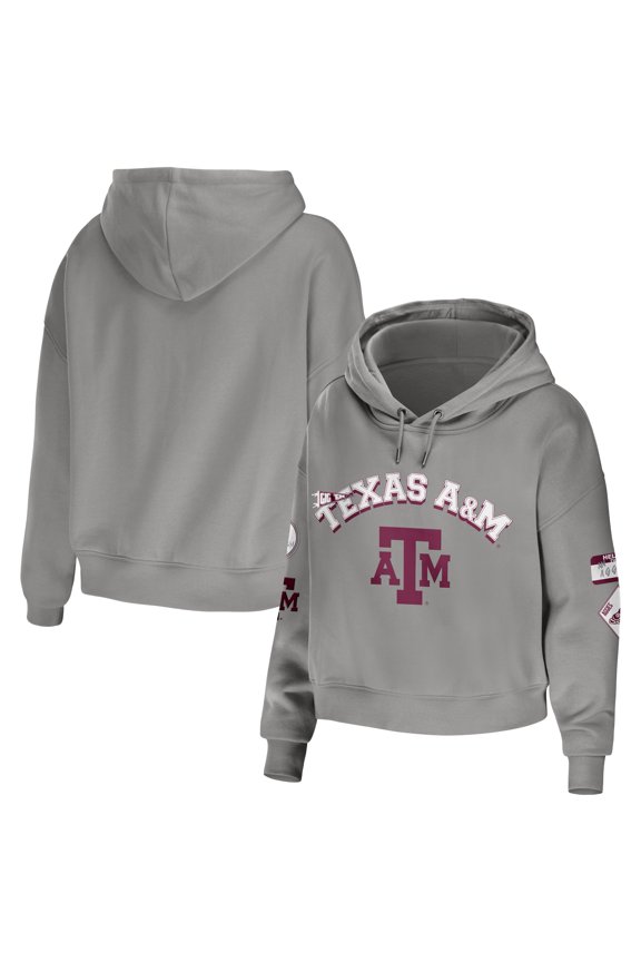 Women's WEAR by Erin Andrews Gray Texas A&M Aggies Mixed Media Cropped Pullover Hoodie