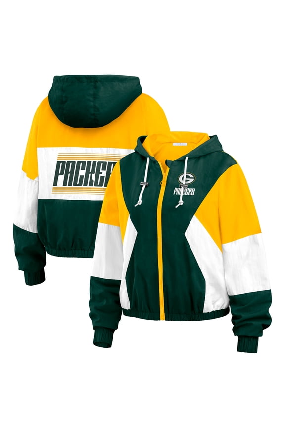 Women's WEAR by Erin Andrews  Green Green Bay Packers Color Block Full-Zip Windbreaker Jacket
