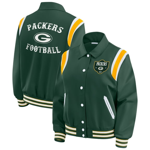 Women's WEAR by Erin Andrews Green Green Bay Packers Varsity Lightweight Full-Snap Jacket