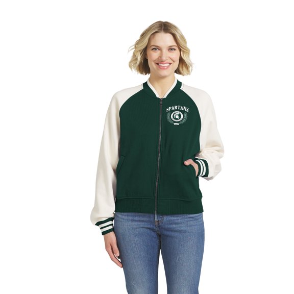Women's WEAR by Erin Andrews Green Michigan State Spartans Raglan Full-Zip Jacket