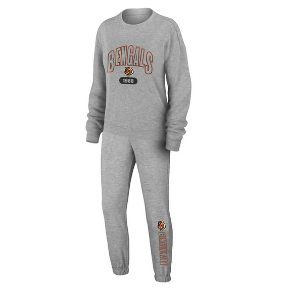 Women's WEAR by Erin Andrews Heather Gray Cincinnati Bengals Plus Size Knitted Tri-Blend Long Sleeve T-Shirt & Pants