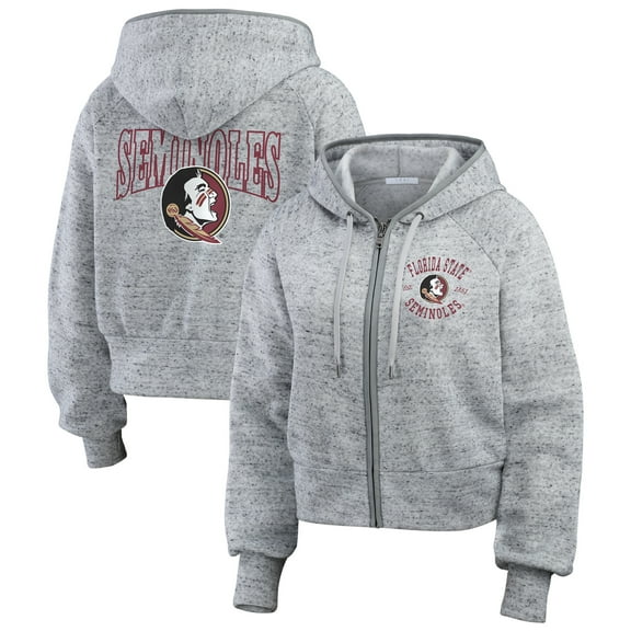 Women's WEAR by Erin Andrews Heather Gray Florida State Seminoles Wear Speckle Double-Hit Raglan Full-Zip Hoodie