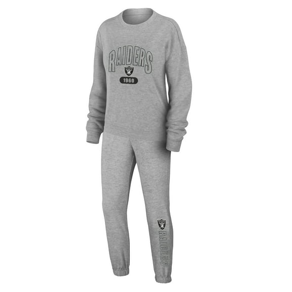 Women's WEAR by Erin Andrews Heather Gray Las Vegas Raiders Plus Size Knitted Tri-Blend Long Sleeve T-Shirt & Pants