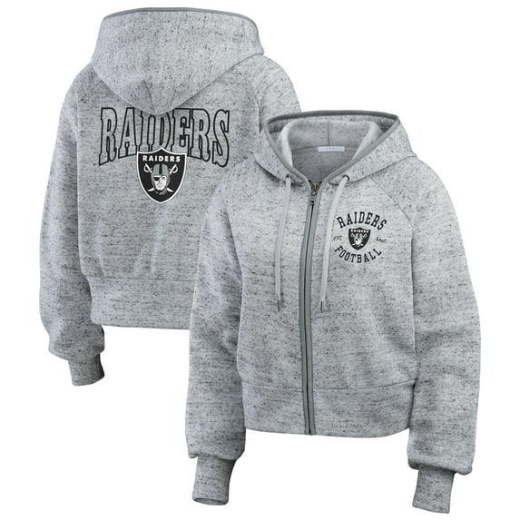 Women's WEAR by Erin Andrews Heather Gray Las Vegas Raiders Speckled Fleece Cropped Full-Zip Hoodie