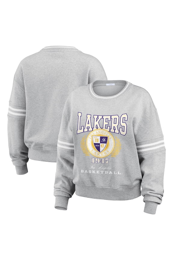 Women's WEAR by Erin Andrews Heather Gray Los Angeles Lakers French Terry Pullover Sweatshirt