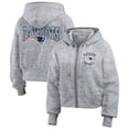 thumbnail image 1 of Women's WEAR by Erin Andrews  Heather Gray New England Patriots Speckled Fleece Cropped Full-Zip Hoodie, 1 of 5