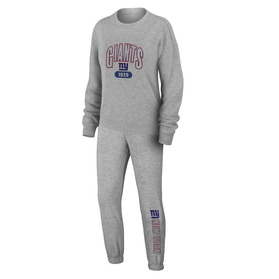 Women's WEAR by Erin Andrews Heather Gray New York Giants Plus Size Knitted Tri-Blend Long Sleeve T-Shirt & Pants