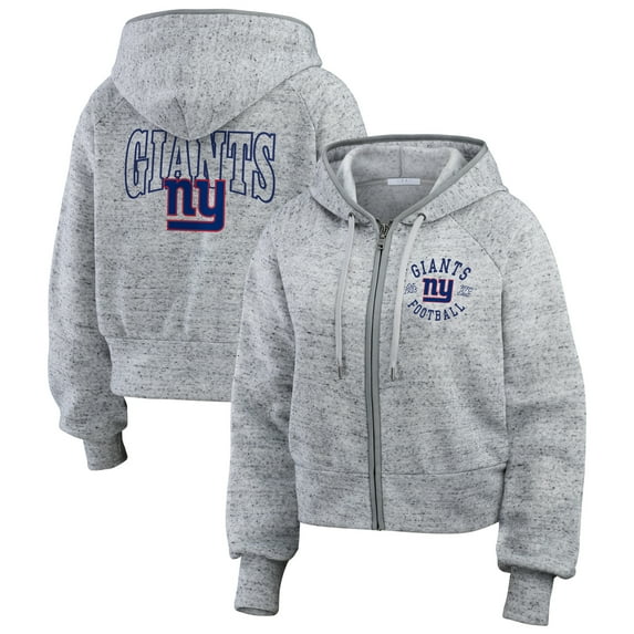 Women's WEAR by Erin Andrews Heather Gray New York Giants Speckled Fleece Cropped Full-Zip Hoodie