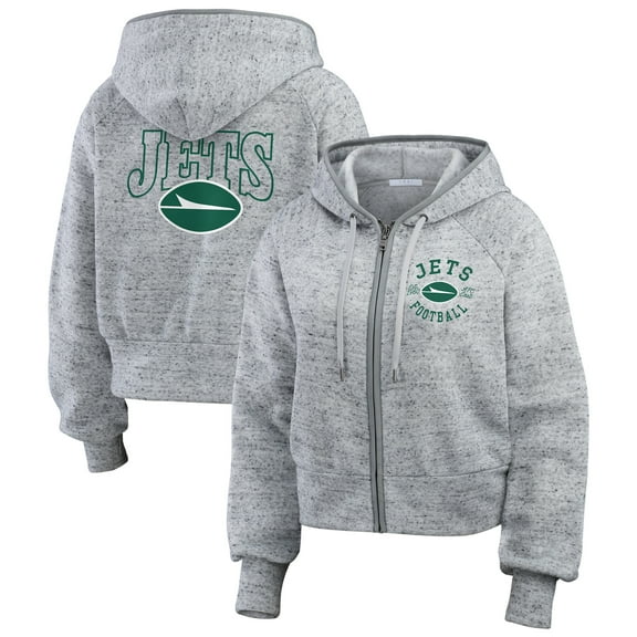 Women's WEAR by Erin Andrews Heather Gray New York Jets Speckled Fleece Cropped Full-Zip Hoodie