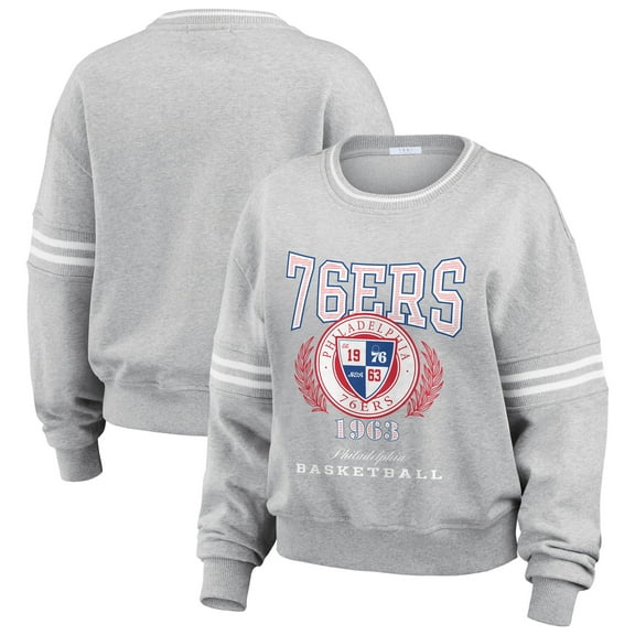 Women's WEAR by Erin Andrews Heather Gray Philadelphia 76ers French Terry Pullover Sweatshirt